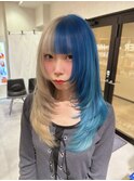 ベージュ × ブルー　ツートンカラー