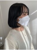 グレーベージュ/レイヤーロング/黒髪/前髪パーマ