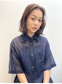 伸ばしかけボブ/ミディアムボブ/前髪なし/外ハネ/ニュアンスヘア