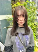 デザインカラーレイヤーカットウェットヘア夏オリーブベージュ