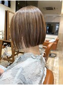 ハイライト×ぱっつんボブ　小顔ボブルフ