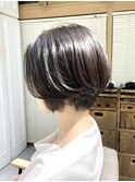 ホワイトグレージュミニウルフデジタルパーマチェリーブラウン