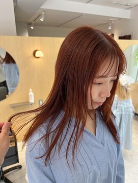 スタン 渋谷(Stam) オレンジベージュカラーレイヤーカットブリーチ無しタッセルボブ