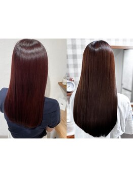 まっすぐすぎない自然な仕上がりの酸性ストレート取扱い◎ダメージレスで乾かすだけでうる艶髪が叶う♪