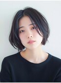 大人ボブ重めボブ面長オフィス暗め黒髪ボブ好感度こなれ感