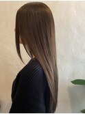 オリーブブラウン ストレートパーマ 艶髪 ロングヘア