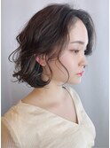 【morio 原宿】黒髪ボブ　パーマ　ゆるふわ　前髪なし　垢抜け