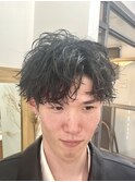 ハーフアップバングシャドウパーマ韓国マッシュダウンパーマ