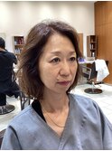 ミディアムレイヤーパーマベージュブラウン