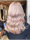 ダブルカラーピンクベージュベージュカラーケアブリーチレイヤー