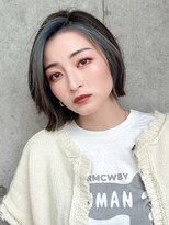 サロウィンフレンテ 新宿三丁目(SALOWIN Frente)&nbsp;石塚／インナーカラーブルー前髪なし小顔ボブ10代20代30代新宿