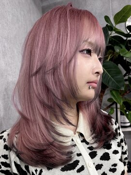 ロウル 渋谷(LOWRL) ピンク裾ブラック/ブリーチ