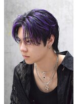 オルズ 渋谷(ALLZ)&nbsp;センターパートウルフパープルメンズハイライト韓国ヘア