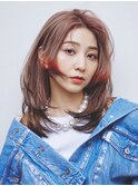 くすみベージュピンクヘアーウルフレイヤーロング_9733