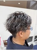 メンズハイライトスパイラルパーマ・ホワイトメッシュ
