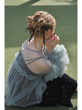 ボブからアップヘア★お呼ばれヘアセット★ベロアリボン