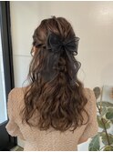 ヘアセット　ハーフアップ　