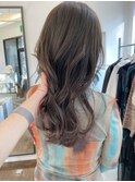 ロングレイヤー 韓国ヘア グレージュ オリーブグレージュ