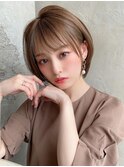 耳かけショートボブ/30代/40代/50代/チェリーブラウン