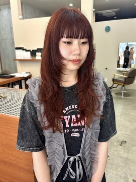 ハッシュカット/レイヤーカット/オレンジブラウン/くびれヘア