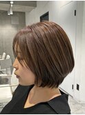 甘かわいい透明感ショートボブ/ブリーチ無しのダブルカラー