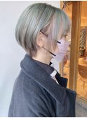 【morio原宿】ショートボブ　ミントグリーン　インナーカラー