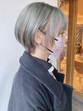 モリオフロムロンドン 原宿本店(morio from London) 【morio原宿】ショートボブ　ミントグリーン　インナーカラー