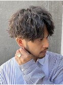 メンズ波巻きスパイラルパーマショートプードルパーマコンマヘア