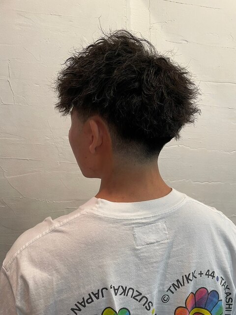 MEN'S HAIRマッシュウルフアッシュブラックカルマパーマ