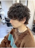 パーマ/サーフカール/スパイキーショート/ブルーブラック