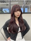 ダブルカラーチェリーレッドピンクブラウン韓国レイヤーロング