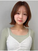 くびれヘア ブラウンベージュ 顔周りカット ボブレイヤー 20代