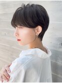 大人可愛い20代30代40代黒髪前下がりショートボブ丸みショート◎