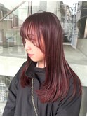 レッドカラー暖色カラーワインレッドカシスカラーボルドー前髪