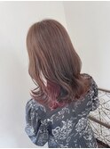 20代30代ピンクインナーカラーポイントブリーチアッシュブラウン