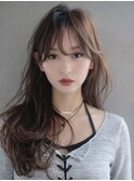 前髪カット顔周りレイヤーロング韓国ヘア_F1499