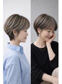 白髪ぼかしハイライトで上品な色っぽさを纏う大人ショート
