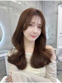 透明感カラーくびれヘアレイヤーカット前髪顔周りカット韓国ヘア