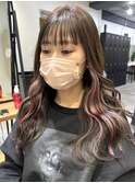 ダブルカラーピンクベージュベージュカラーケアブリーチレイヤー
