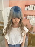 ペールブルー×ホワイトベージュ×ルーツカラー
