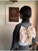 ミディアム浴衣アレンジ外ハネ大人可愛いヘアセット