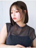 ☆ぱっつん前髪流し前髪鎖骨ミディアムボブ耳かけボブパーマ小顔