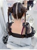 お団子ツイン／韓国三つ編み／韓国風ヘアアレンジ