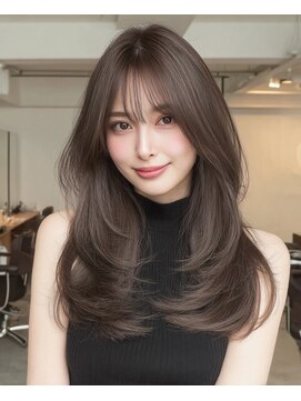 モモ(momo) 顔周りレイヤーロング韓国ヘアダークアッシュ_m0003