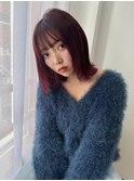 カシスレッドカラー×切りっぱなしボブ