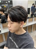 ツーブロック メンズウルフカット メンズブルーブラック