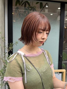 バートランド 白楽(Bertland) 島田/オレンジ ブリーチ無し 顔まわりレイヤー くびれボブ白楽