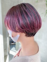 テトヘアー(teto hair) パープルピンク、ピンクベージュ、ショートボブ、ブリーチカラー