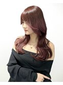 【レイヤーロング】フルバング&ハッシュカット&レッドブラウン