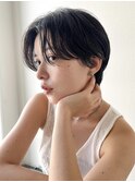 センターパートニュアンスパーマブルージュハンサムショート